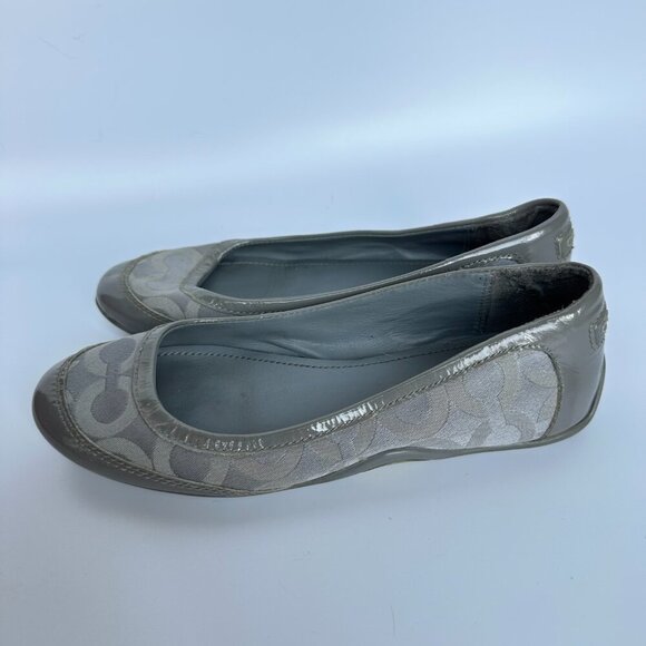 Coach Logo Ballet Flat Size 6 Silver Grey Vintage Y2K 2000s Patent Leather - Picture 5 of 9